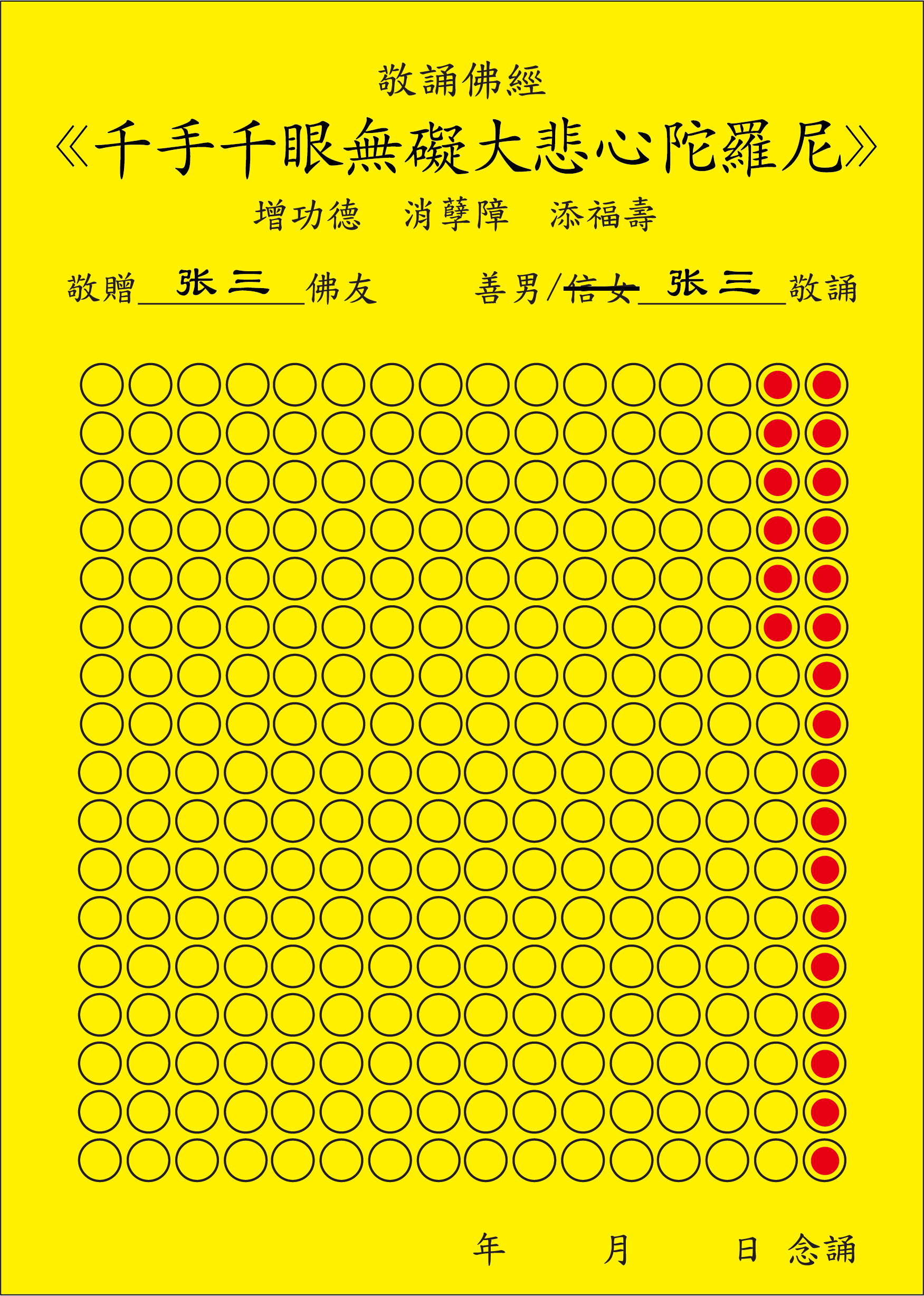 （三）填写与念诵自修经文